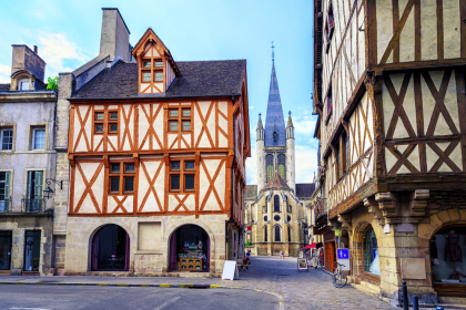 Tower of the Notre-Dame church in the beautiful city of Dijon, France.