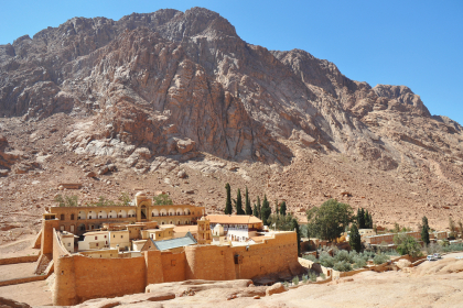 The Santa Catalina Monastery is located at the mouth of a canyon that is difficult to access  of Mount Sinai, in Egypt.