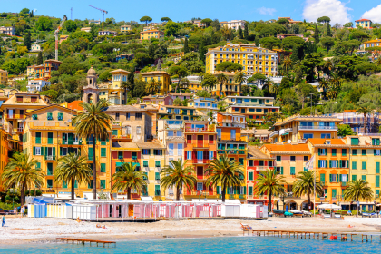 Pastel Colored facades of Santa Margherita Ligure, which is popular touristic destination in summer.