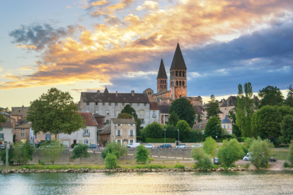 View of the Tournus Monastery, Burgundy, one of the largest Romanesque monuments in France.